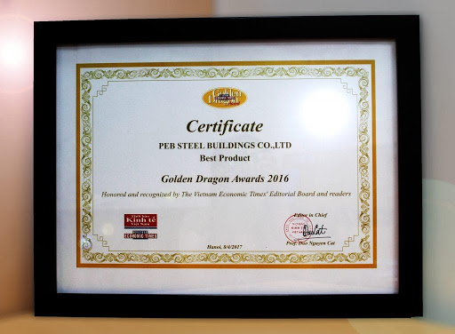 Image of Golden Dragon Award Certificate for PEB Steel in the category "Best Product".
