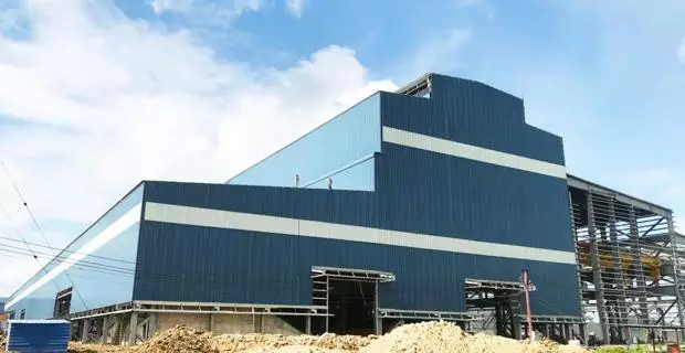 Prefabricated steel building project with Blue Tooth Color - bangunan struktur baja prefabrikasi
